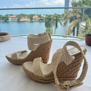 Vintage Stuart Weitzman Wedge Espadrilles in Cream